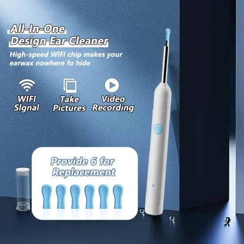 Nettoyeur visuel de cire d'oreille avec caméra, Endoscope d'élimination du cérumen en toute sécurité avec caméra de 5M, Otoscope lumineux, outils de nettoyage des oreilles, soins des oreilles