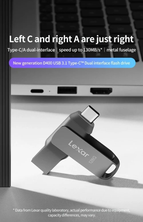 Lexar D400 clé USB 3.2 Type C + USB double emplacement 128GB 