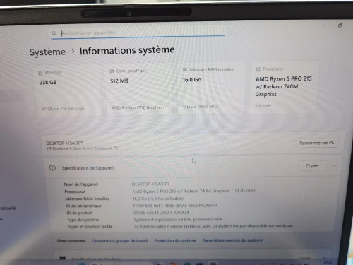 HP ELITEBOOK 6 G1AH 14 RYZEN 5 PRO 215 16GB DDR5 512SSD NEUF