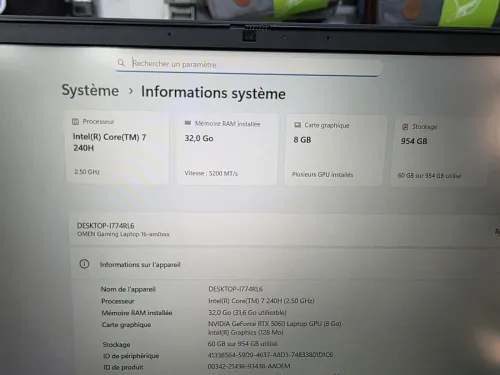 HP OMEN GAMING 16 CORE 7 240H RTX 5060 8GB 32GB DDR5 1000GB SSD 16P 144HZ