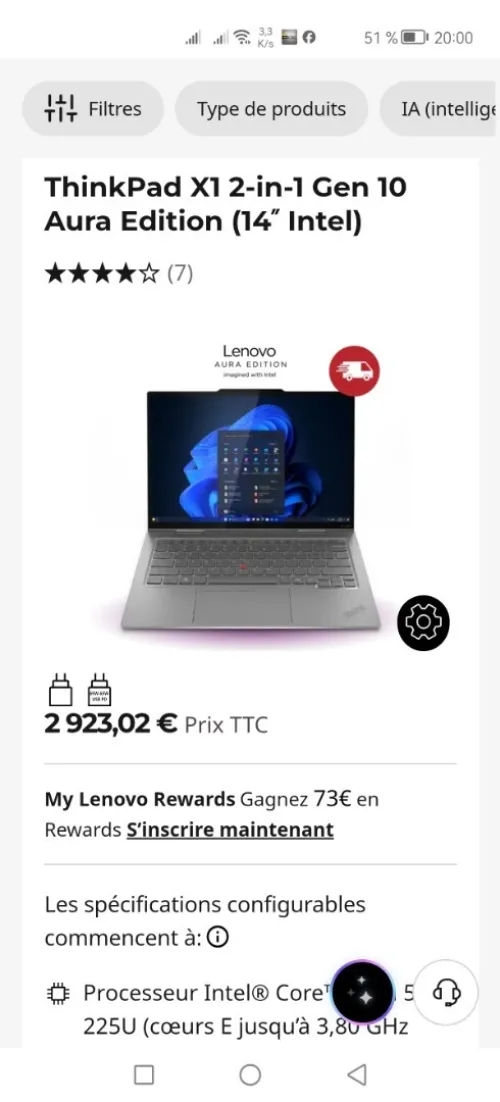 LENOVO THINKPAD X1 2 IN 1 GEN 10 AURA EDITION ULTRA 5 225U 16GB 512GB