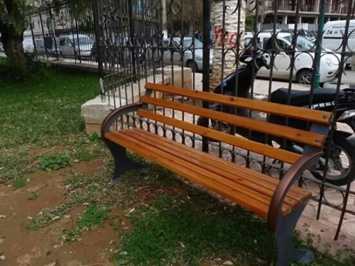 Banc bois, acier 