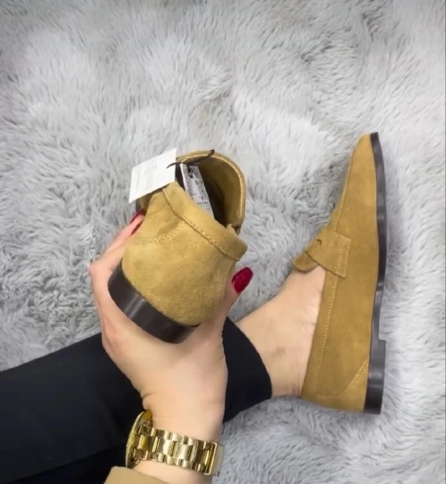 Mocassins Zara femme daim camel avec serrage