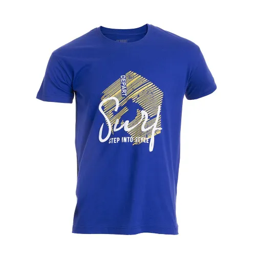 T-SHIRT HOMME DEPART BLEU 100% COTON PRINT