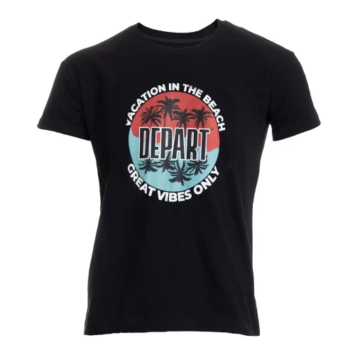 T-SHIRT HOMME DEPART  NOIR 100% COTON PRINT