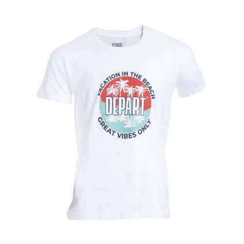 T-SHIRT HOMME DEPART  BLANC 100% COTON PRINT