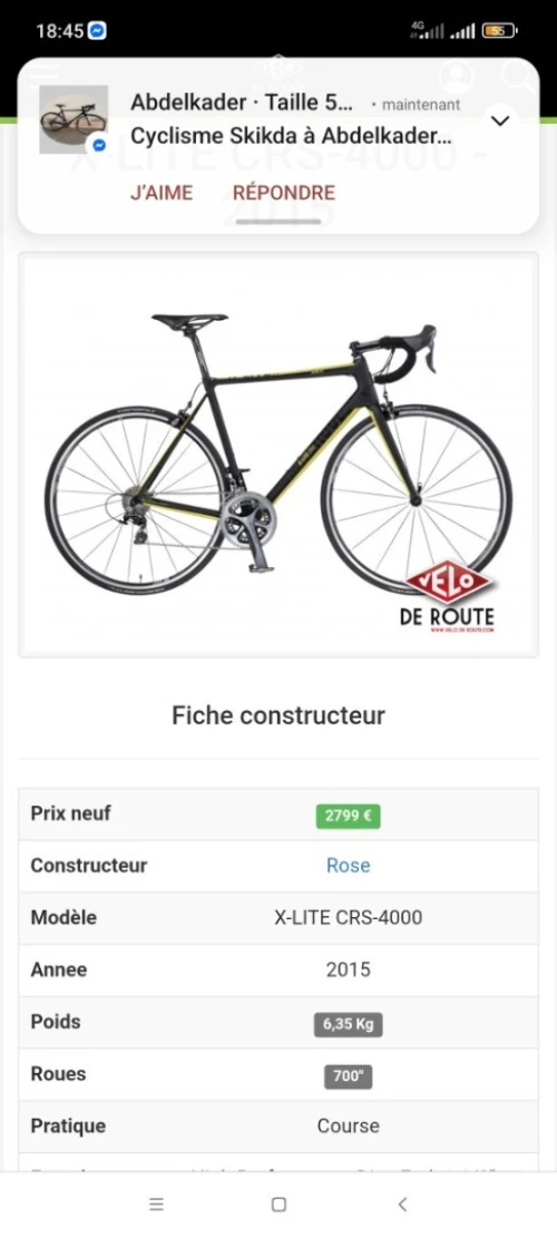 Vélo de route neuf taille 54 55 rose full carbone