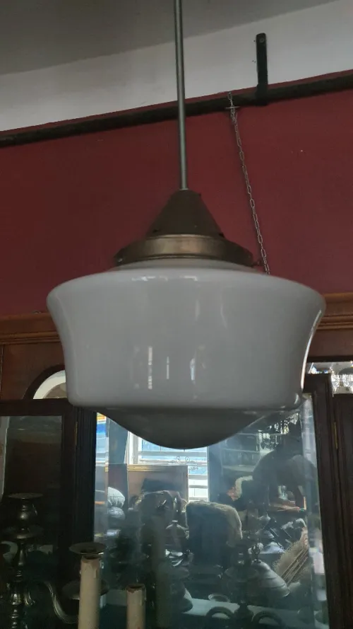 Lustre suspension globe Art déco opaline blanche cromé LIQUIDATION