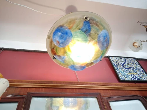 Lustre Suspension vasque Art déco en pâte de verre signé Artistar France