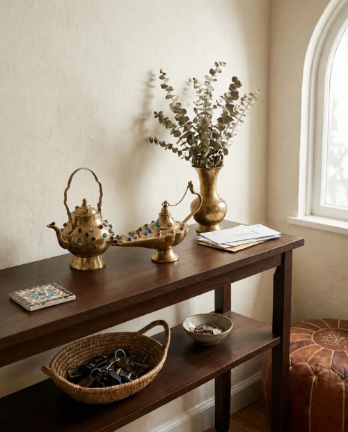 Joli Ensemble Vintage : Théière et Lampe d'Aladin en Laiton - Décoration Bohème / Orientale