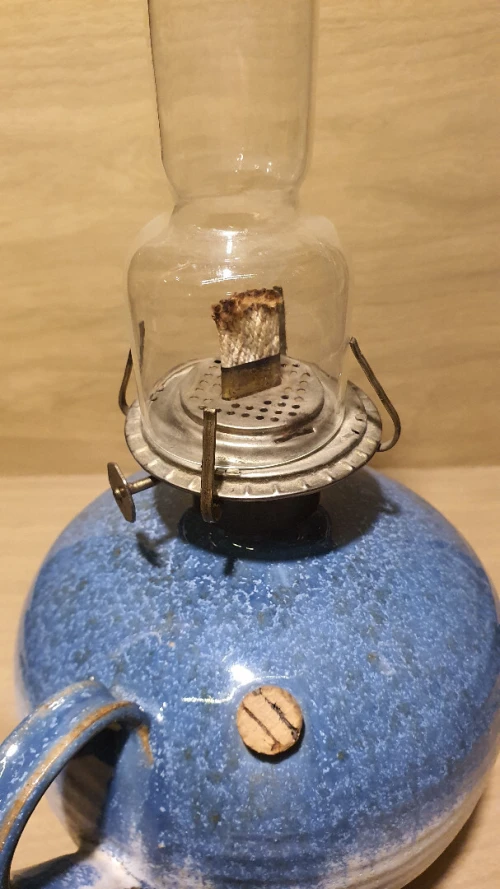 Lampe à Huile Vintage en Poterie d'Atelier (Studio Pottery) - Signée S. Kohler
