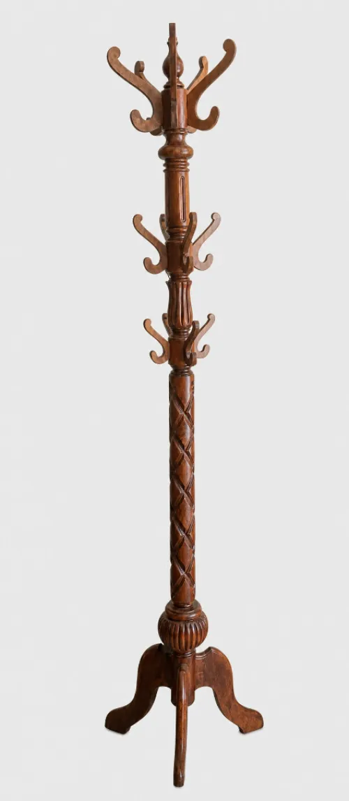 Porte-Manteau Perroquet de Bistrot en Bois Massif Tourné, Style Napoléon III