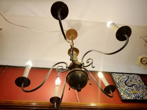 Lustre à 5 branches en laiton de Style Hollondais made in Germany LIQUIDATION