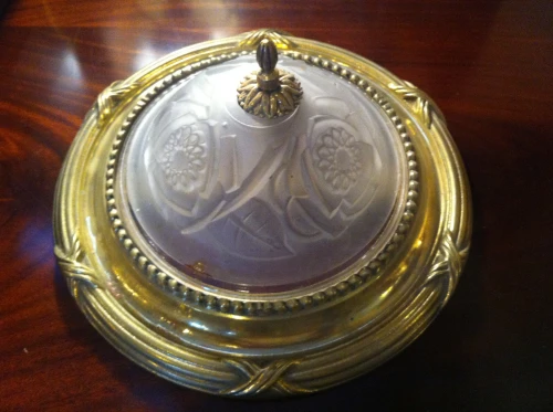 plafonnier vintage en bronze et verre taillé, sablé 