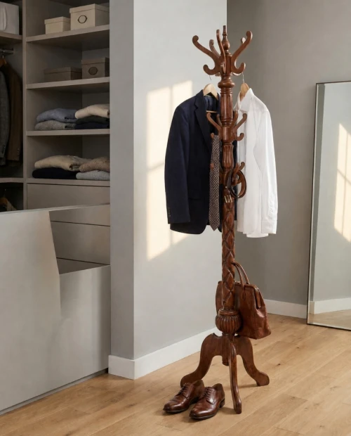 Porte-Manteau Perroquet de Bistrot en Bois Massif Tourné, Style Napoléon III