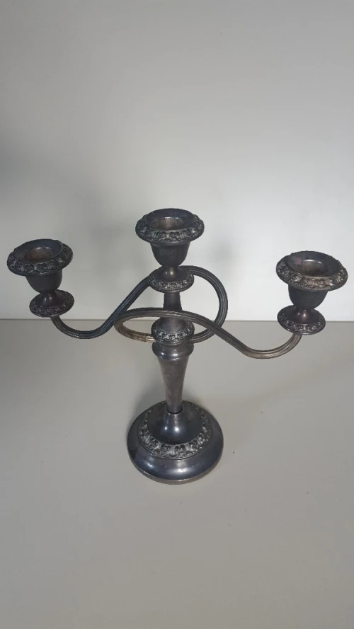 Chandelier Candélabre triple anglais style Géorgien en métal argenté Marque IANTHE  70's