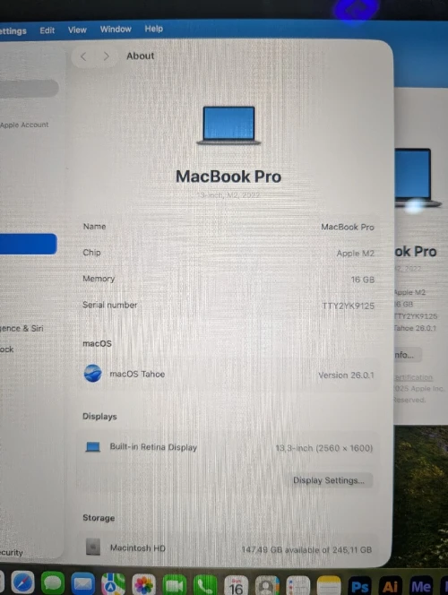 MacBook pro m2 mdm 16GB RAM 256GB