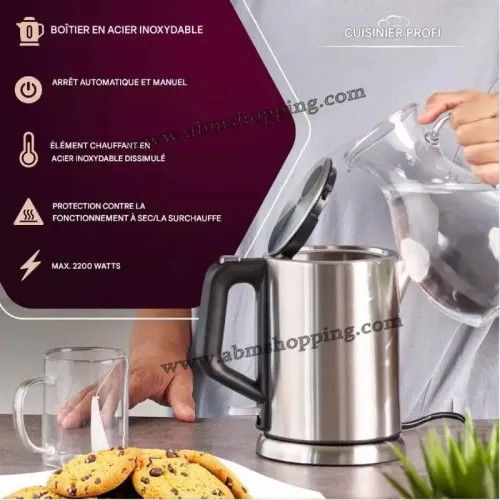 Bouilloire électrique en inox 1L 2200W | Proficook