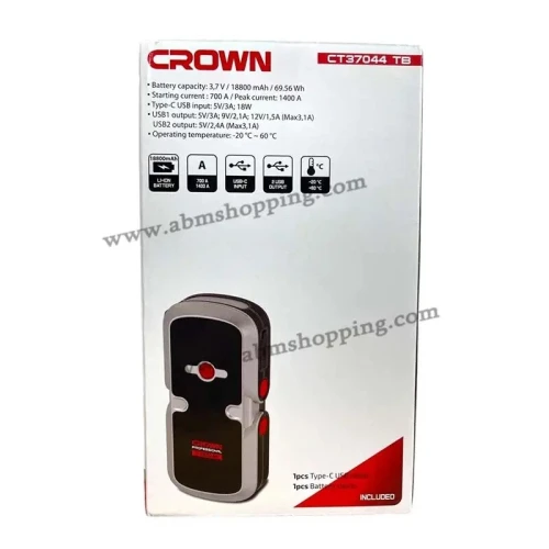 Compresseur De Voiture Avec Booster Batterie 18800 mAh 1400A | CROWN CT37044TB