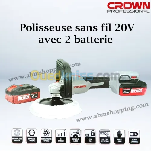 Polisseuse sans fil 20V avec 2 batterie | CROWN