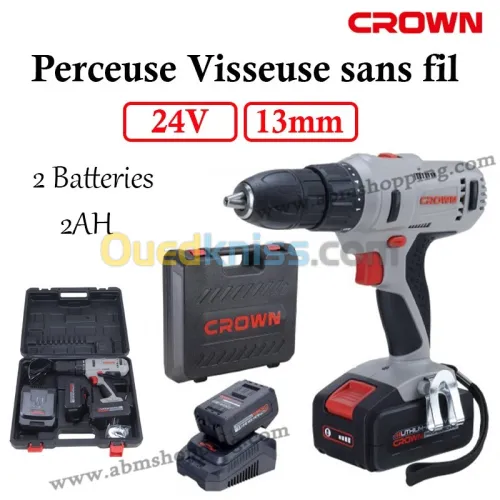 Perceuse Visseuse sans fil 24V avec 2 Batteries | CROWN