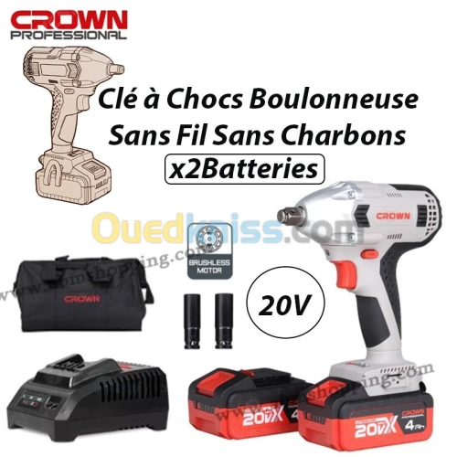 Clé à Chocs Boulonneuse Sans Fil Sans Charbons 20V | CROWN