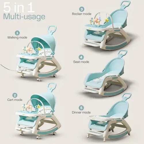 Transat musical Multifonctions 5en1 pour bébé bleu et vert