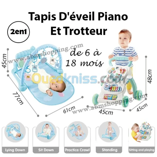 Tapis D'éveil avec Piano Et Trotteur 2 en 1