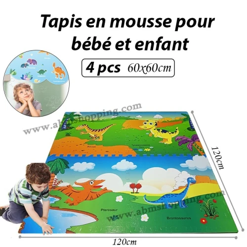 Tapis en mousse pour bébé et enfant motif dinosaures 120x120 cm