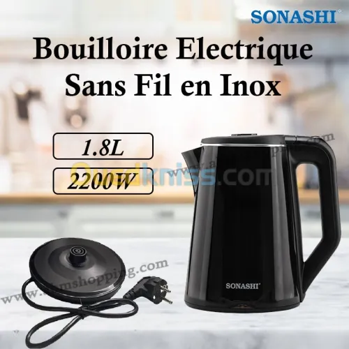 GRANTIE produit 2 ans Bouilloire Electrique Sans Fil en Inox 1.8L 2200W | Sonashi