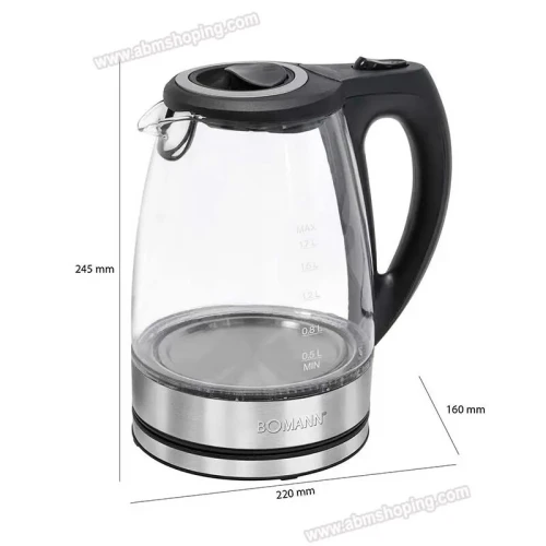 Bouilloire Electrique En Verre Sans Fil  1,7 L 2200 W  Bomann