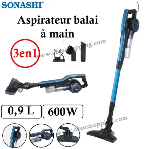 Garantie produit 2 ans  Aspirateur balai à main 0,9 L 600 W 3en1 | SONASHI