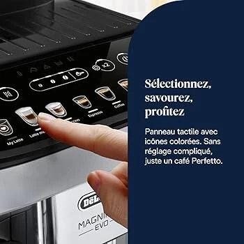 Machine a café automatique avec broyeur intègre delonghi magnifica evo ECAM292.81.B -15bar - 1.8L -250g - broyeur en acier 13 niveaux de mouture- 7 recettes