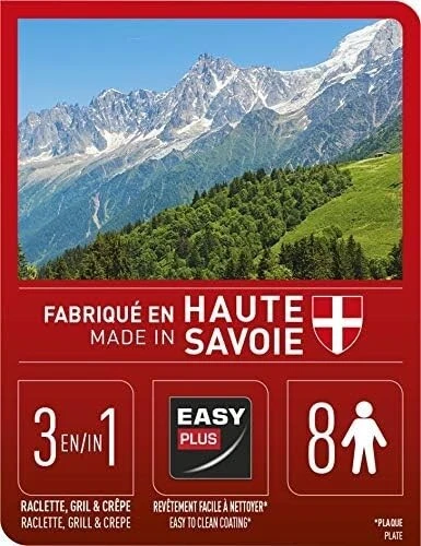Tefal Raclette Colormania 3 en 1 Appareil à Raclette Grill et Crêpe, 8 Coupelles, 1050 W, RE310401
