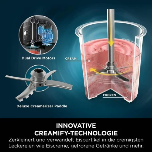 Sorbetière machine a glace Ninja Creami Deluxe NC502EU - 10 programmes dont 4 : Boisson glacée, Granité, Frappé et Yaourt glacé- 2 pots de 709 ml
