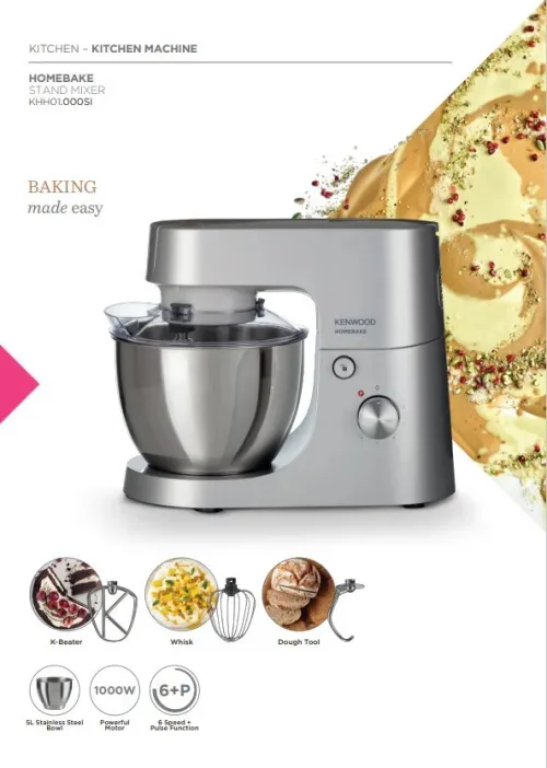Robot petrin KENWOOD HomeBaker 5L -1400W- 3 accessoires-6 vitesses -KHH01.000SI