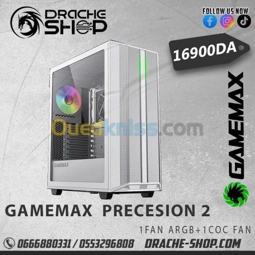 Boitier Gaming GAMEMAX Precision 2 COC White 1 FAN ARGB+1 COC FAN
