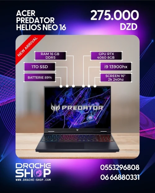 Laptop Acer Predator 2K I9 13900HX RTX 4060 8GB Ram 16GB DDR5 SSD 1Tb