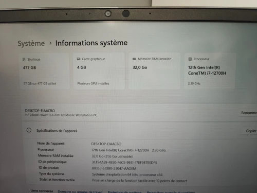 Hp ZBook Power 15 G9 i7 12700H 12th TACTILE 32GB 512GB NVIDIA RTX A1000 4GB 15.6" FULL HD 