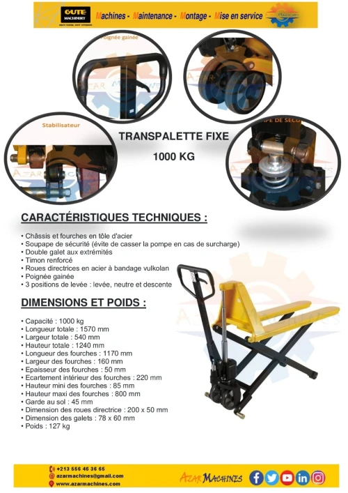 transpalette manuelle électrique / gerbeure 1000kg - 2500kg - 3000kg 