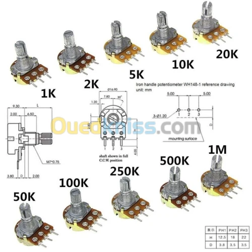 Potentiometre 1K/10K/20K/50K/100K/500K/1M
