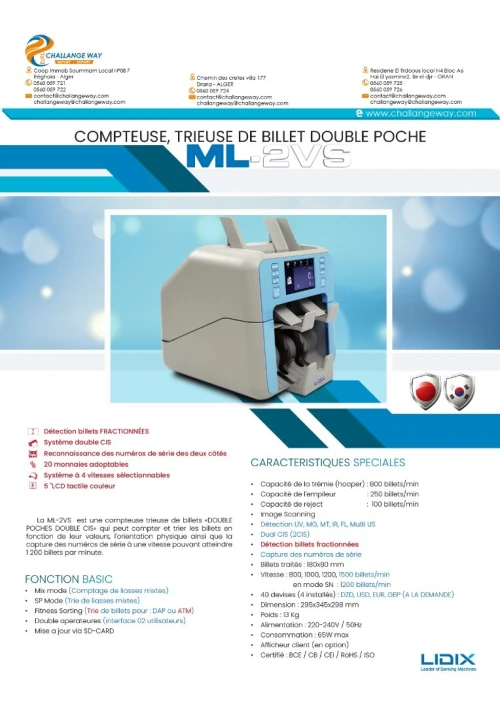 Compteuse de billets lidix ml2vs