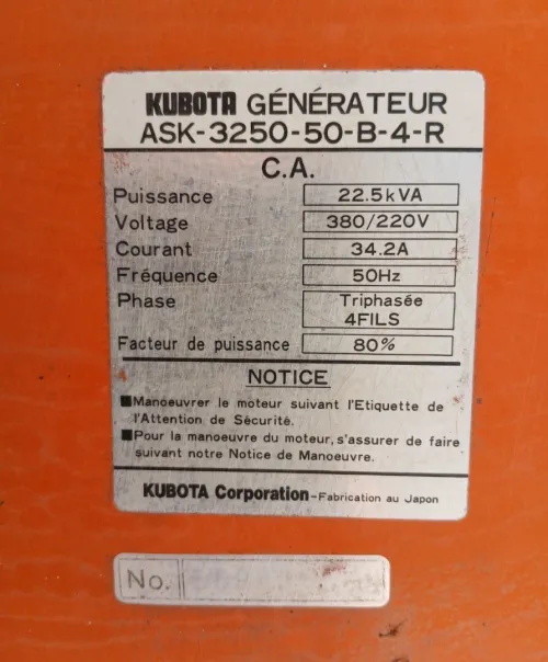 Groupe électrogène Kubota 22KVA Japon