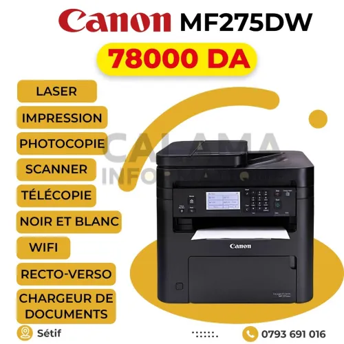 IMPRIMANTE Canon MF275dw LASER NOIR-ET-BLANC 4en1 WIFI RECTO-VERSO ADF