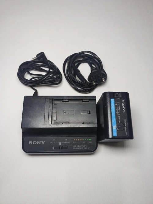 un chargeur et adaptateur secteur Sony BC-U1 (ou le modèle mis à jour BC-U1A)+ Batterie Sony u60.