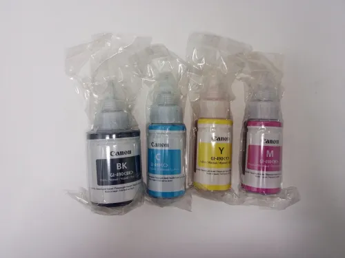 pack de quatre bouteilles d'encre Canon GI-490 originales.