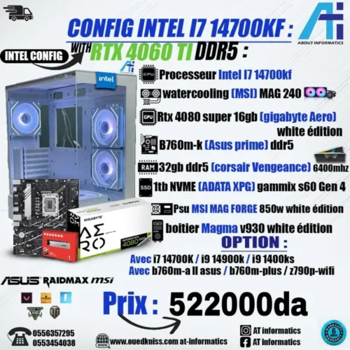 CONFIG PC GAMING INTEL CORE I7 14700KF AVEC RTX 4080 16GB GIGABYTE AERO WHITE 