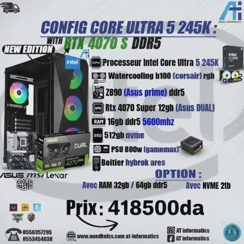 CONFIG PC GAMING INTEL CORE ULTRA 5 245K AVEC RTX 4070 SUPER 12GB ASUS DUAL