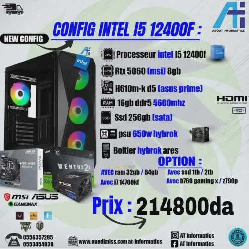 CONFIG PC GAMING INTEL CORE I5 12400F AVBEC RTX 5060 8GB MSI NEW