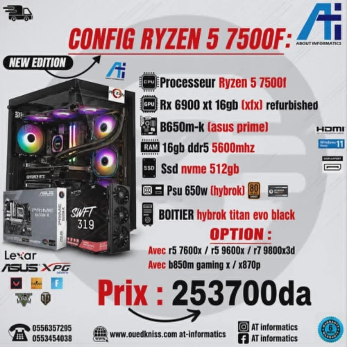 CONFIG PC GAMING RYZEN 5 7500F AVEC RX 6900 XT refurbished